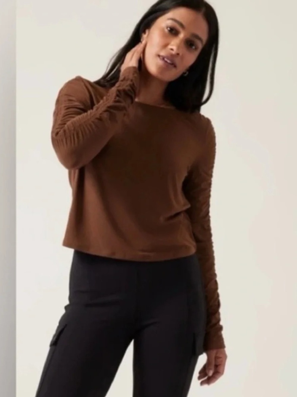 Athleta | All Around Ruched Long Sleeve Brown Top
